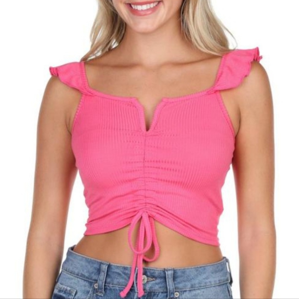 Almost Famous Juniors Solid Ribbed Ruched Sleeveless Top Sz: Large